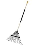 True Temper Steel Tine Leaf Rake with Hardwood/Steel Handle for Lawns, Gardening, and Dethatching, 22 Tines, Black