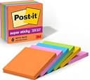 Post-it Super Sticky Notes, 3 x 3 in, Neon Fizz, 6 Pads, 70 Sheets/Pad