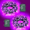 FFZZKJ Purple Lights Halloween Lights String Total 100LED Battery Operated Outdoor 8 Modes with Timer 16.4Ft*2, 50LED*2 Waterproof Indoor for Halloween Decor, Purple, 2-Pack