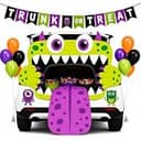 LINHAXM Halloween Monster Trunk or Treat Car Decorations Kit for SUV, Monster Cutouts, Tongue Backdrop, Balloons, Banner, Halloween Trunk or Treat Decorations for Car, Garage and Indoor Party Decor