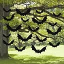 (18 Pcs) Hanging Bats Halloween Decoration Outside, Large Flying Plastic Bats Outdoor Decor, 3 Different Sizes with Cute Eye Stickers for Hanging in The Tree, Porch, Yard, Lawn, Indoor